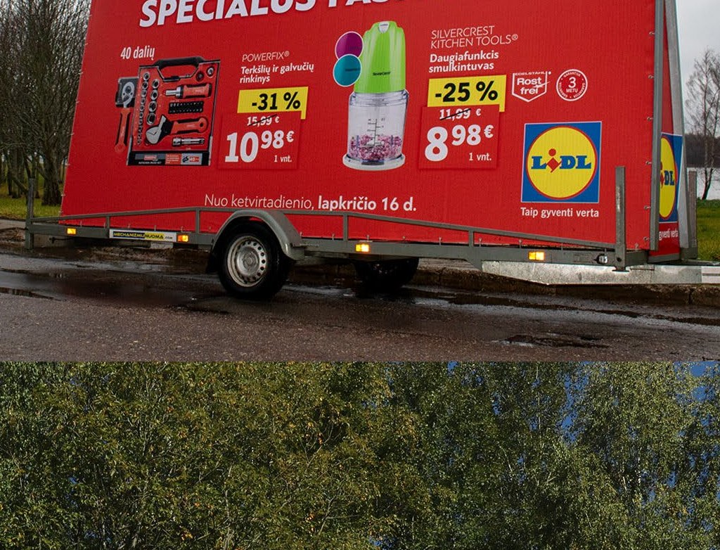 Reklaminė priekaba MEDI su Lidl akcijų reklama